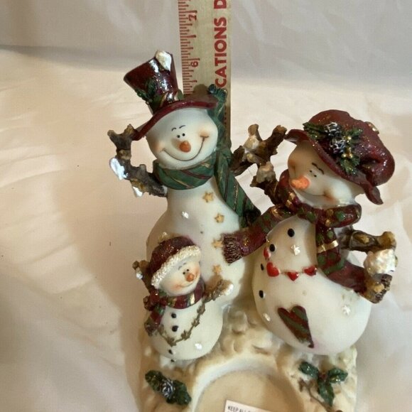 VTG Y2K Snowman Family Candle Holder Figurine Resin 6" Christmas Holiday Collage - Picture 3 of 6